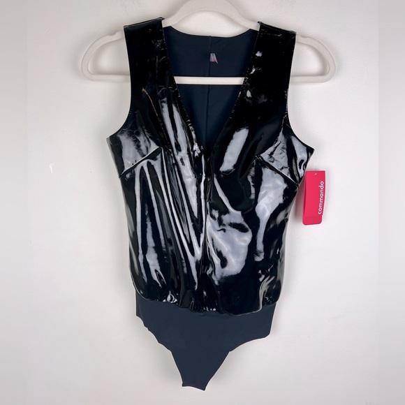 Commando Goth Indie Sleeze Faux Patent Leather Sleeveless Bodysuit Black S - Picture 6 of 16